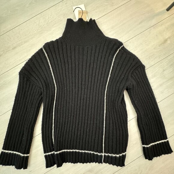 YAS high neck knitted jumper midi dress in black with contrast stitch - Picture 4 of 6